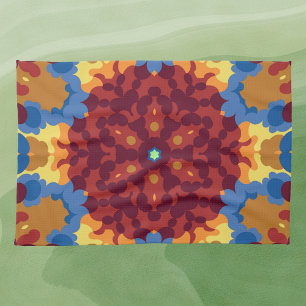 Retro Mandala Red Blue und Yellow Geschirrtuch