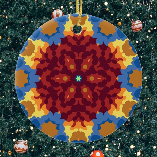 Retro Mandala Red Blue und Yellow Keramik Ornament