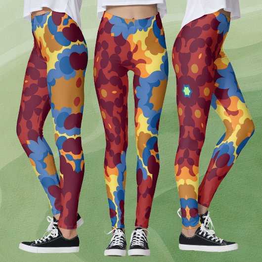 Retro Mandala Red Blue und Yellow Leggings