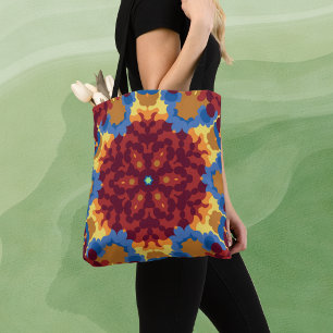 Retro Mandala Red Blue und Yellow Tasche