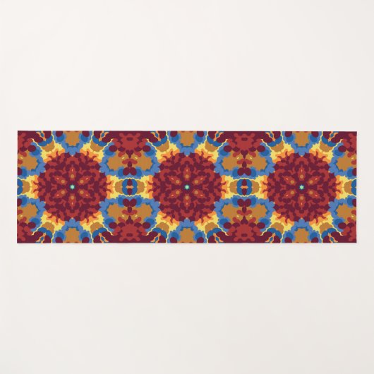 Retro Mandala Red Blue und Yellow Yogamatte (Vorderseite (Horizontal))