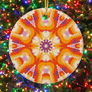Retro Mandala Red Orange Lila und gelb Keramik Ornament