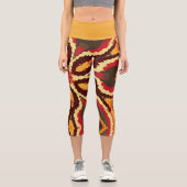 Retro Mandala Red Orange und Brown Capri Leggings (Vorderseite)