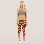 Retro Mandala Red Orange und Brown Capri Leggings (Vorderseite)