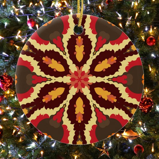 Retro Mandala Red Orange und Brown Keramik Ornament