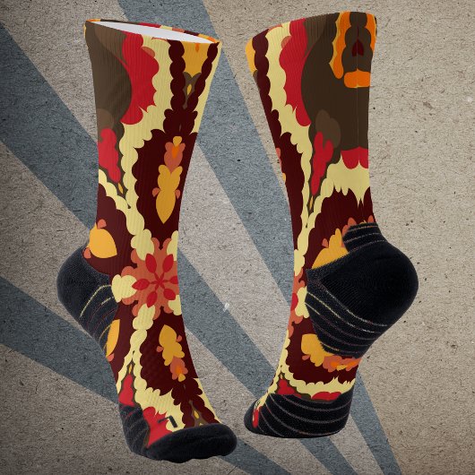 Retro Mandala Red Orange und Brown Socken