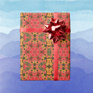 Retro Mandala Red Orange und Green Geschenkpapier