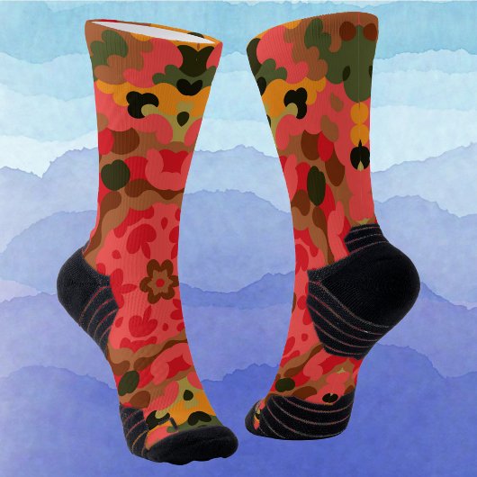 Retro Mandala Red Orange und Green Socken