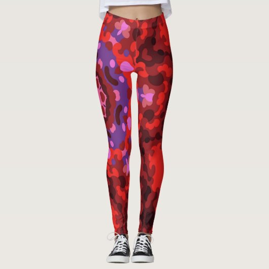 Retro Mandala Red und Lila Leggings (Vorderseite)