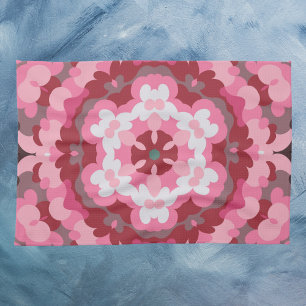 Retro Mandala Rosa und Weiß Geschirrtuch