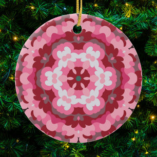 Retro Mandala Rosa und Weiß Keramik Ornament