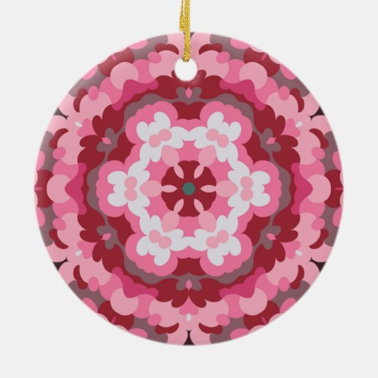Retro Mandala Rosa und Weiß Keramik Ornament (Hinten)