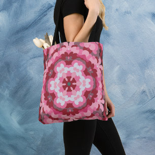 Retro Mandala Rosa und Weiß Tasche