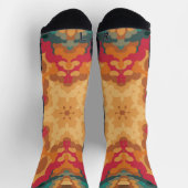 Retro Mandala Rot Gelb und Blau Socken (Oben)