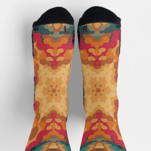 Retro Mandala Rot Gelb und Blau Socken (Oben)