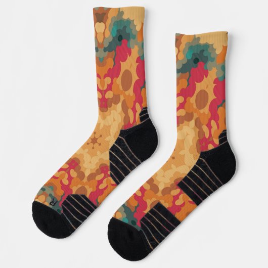 Retro Mandala Rot Gelb und Blau Socken (Links)