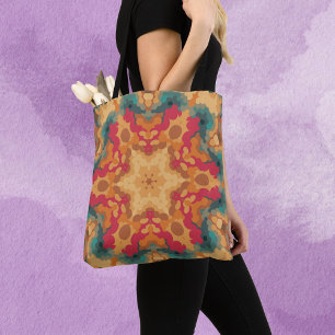 Retro Mandala Rot Gelb und Blau Tasche