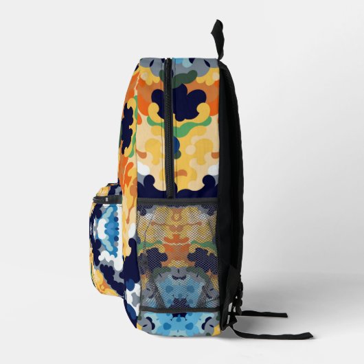 Retro Mandala Yellow Blue und Orange Bedruckter Rucksack (Rechts)