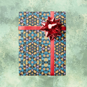 Retro Mandala Yellow Blue und Orange Geschenkpapier