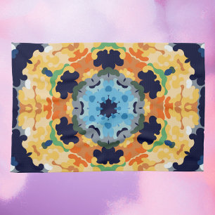 Retro Mandala Yellow Blue und Orange Geschirrtuch