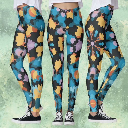 Retro Mandala Yellow Blue und Orange Leggings