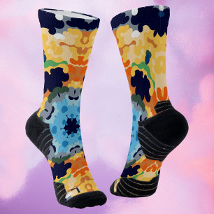Retro Mandala Yellow Blue und Orange Socken