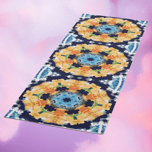 Retro Mandala Yellow Blue und Orange Yogamatte