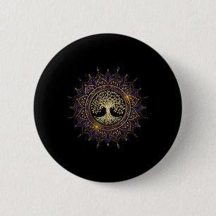 Retro-Mandalas-Vibe-Baum Retro-Baum des Mystischen Button