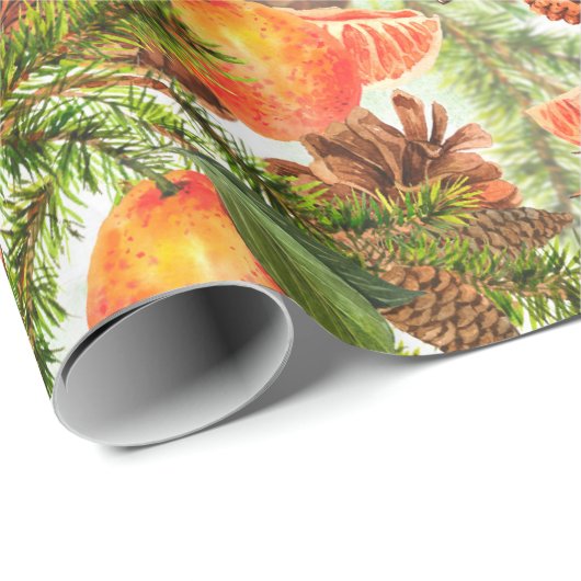 RETRO Mandarinen Schokolade Keks Kiefer Weihnachte Geschenkpapier (Rolleneckpunkt)