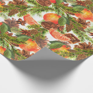 RETRO Mandarinen Schokoladen-Keks Tannen-Weihnacht Geschenkpapier