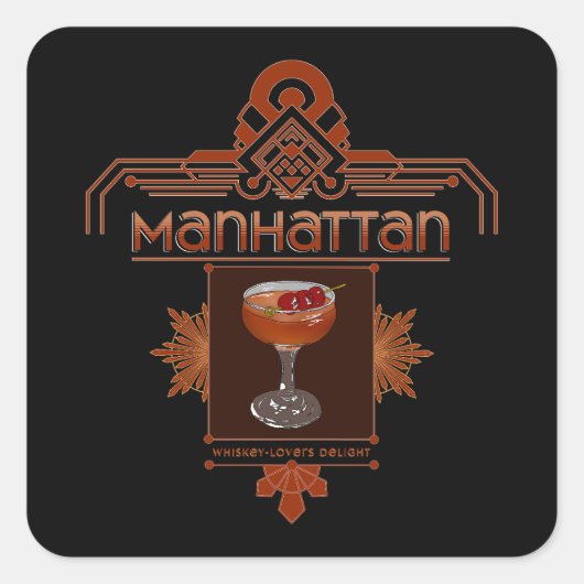 Retro Manhattan Cocktail Illustration Quadratischer Aufkleber (Vorderseite)