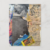 Retro-Mann arbeitet Cheeseburger Mixed-Media-Colla Postkarte (Vorderseite)