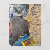 Retro-Mann arbeitet Cheeseburger Mixed-Media-Colla Postkarte (Vorderseite)