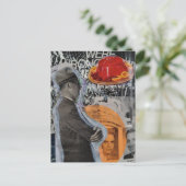 Retro-Mann mit schwebender Dessert-Collage Postkarte (Stehend Vorderseite)