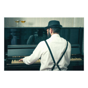 Retro-Mann spielt Klavier und rauchen Fotodruck