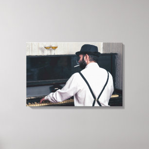 Retro-Mann spielt Klavier und rauchen Leinwanddruck