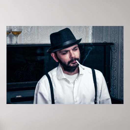 Retro-Mann spielt Klavier und rauchen Poster (Vorne)