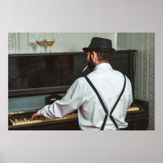 Retro-Mann spielt Klavier und rauchen Poster (Vorne)