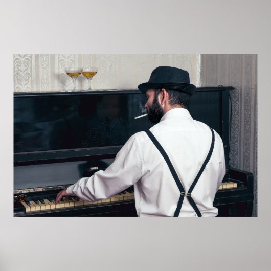 Retro-Mann spielt Klavier und rauchen Poster (Vorne)
