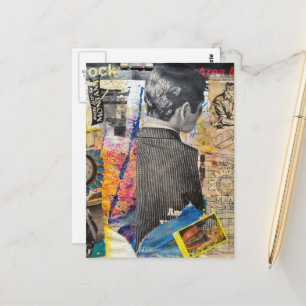 Retro-Männer arbeiten Mixed-Media-Collage Postkarte