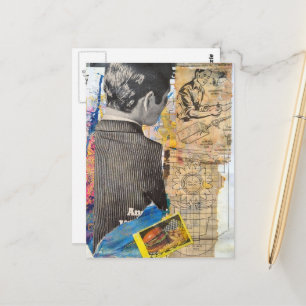 Retro-Männer arbeiten Mixed-Media-Collage Postkarte