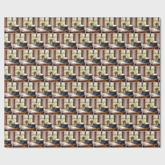 Retro Manuelle Schreibmaschine mit Daisis Geschenkpapier (Flach)