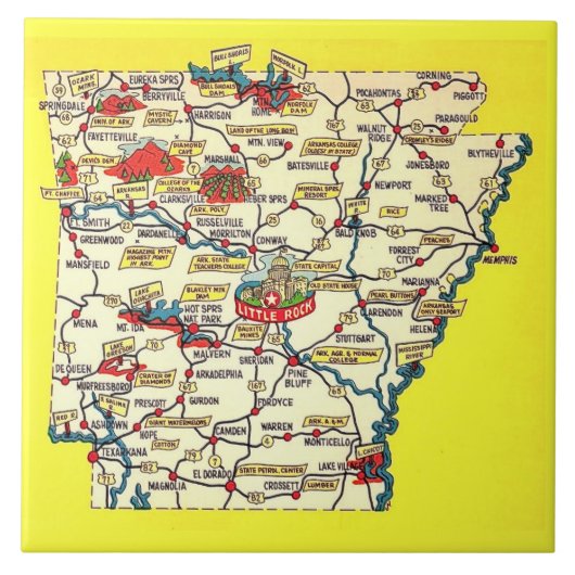 Retro Map of  Arkansas Ceramic Tile Fliese (Vorderseite)
