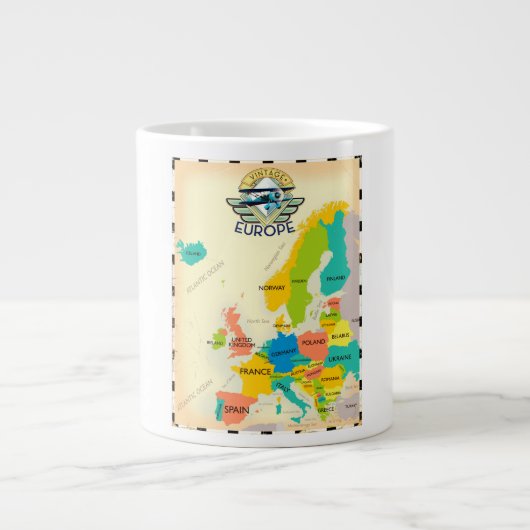 Retro Map of Europe. Jumbo-Tasse (Vorderseite)