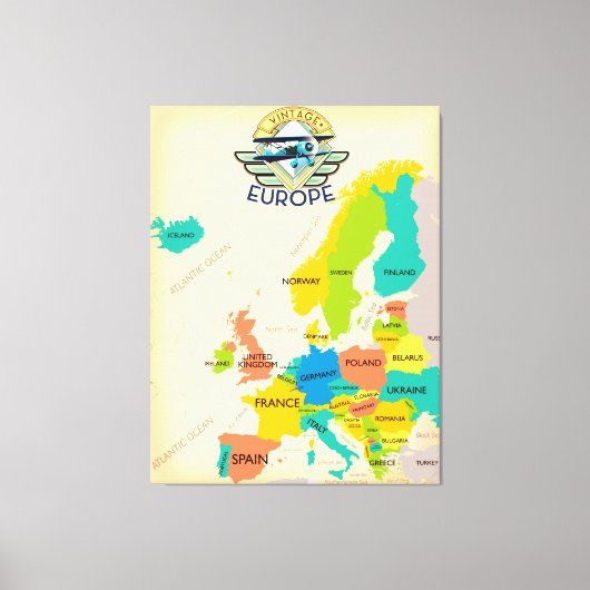 Retro Map of Europe. Leinwanddruck (Vorderseite)