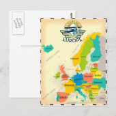 Retro Map of Europe. Postkarte (Vorne/Hinten)
