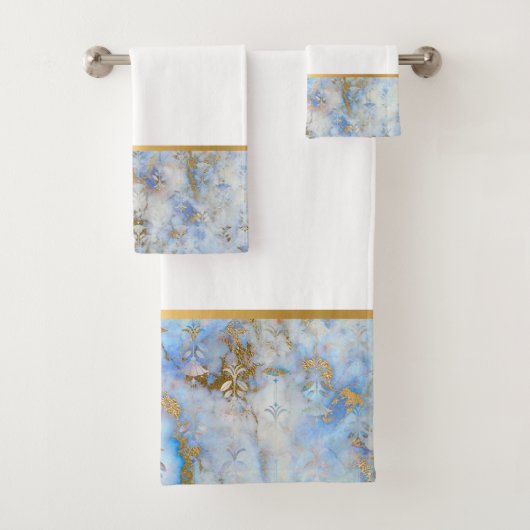 RETRO MARBLE ABSTRAKT BLAU GOLD BADEZIMMER TOWEL S BADHANDTUCH SET (Insitu)
