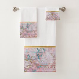RETRO MARBLE BLUME PINK AQUA BADEZIMMER TOWEL SET