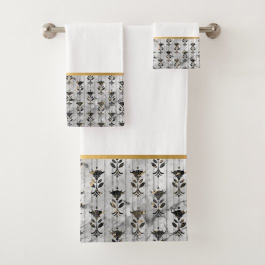 RETRO MARBLE GRAMM SCHWARZE MONOCHROME BADEZIMMER BADHANDTUCH SET (Insitu)