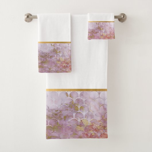 RETRO MARBLE PINK MERMAID INSPIRIERT BADEZIMMER SE BADHANDTUCH SET (Insitu)